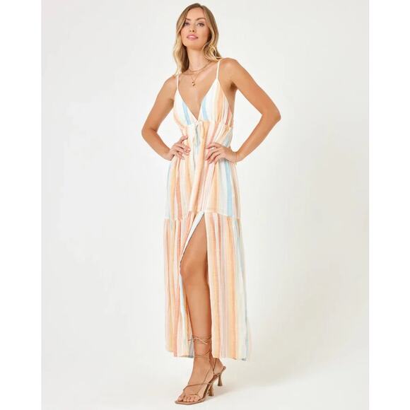 L*Space Victoria Dress Sunset Skies Stripe Size Small Resortcore Effortless Boho - Picture 6 of 9